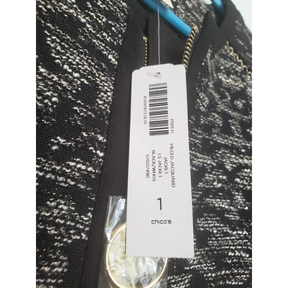 Chico's 1 Womens 8 S Jacket Full Zipper Gray Heather Pieced Jacquard Black NWT - Picture 6 of 7